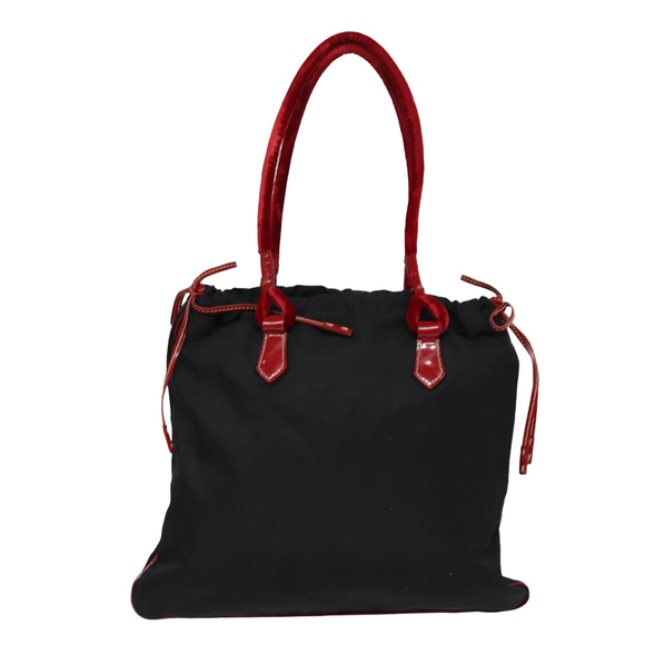PRADA Tote Bag Nylon Velour Black Red Silver Auth 85714 - Picture 2 of 16